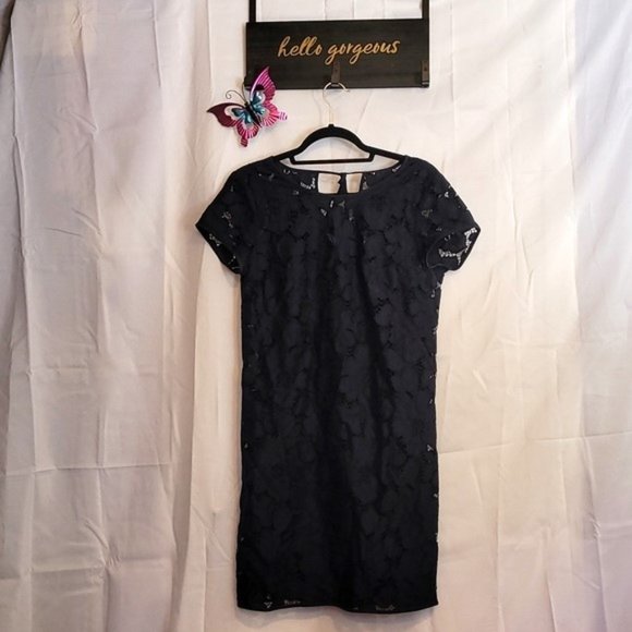 LOFT Dresses & Skirts - Loft Short Sleeve Black Lace dress Size 6